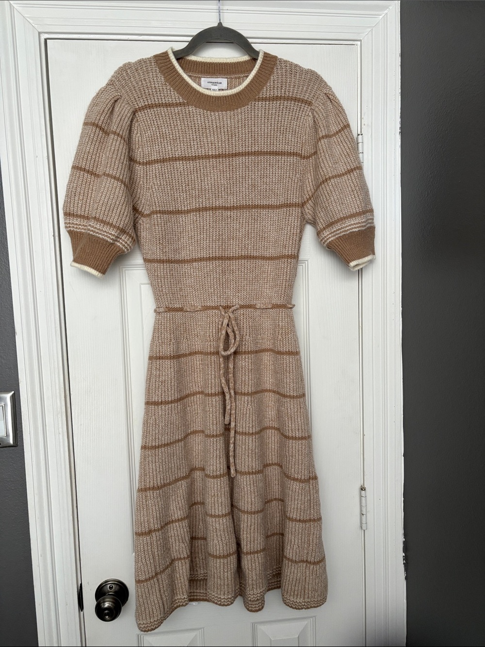 Anniewear Striped Knit Midi Dress Earthy Minimalist Coquette Size M NWT